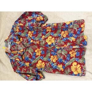 Bobbie Brooks Large Hibiscus Red Floral Short Sleeve Shirt Men Large
